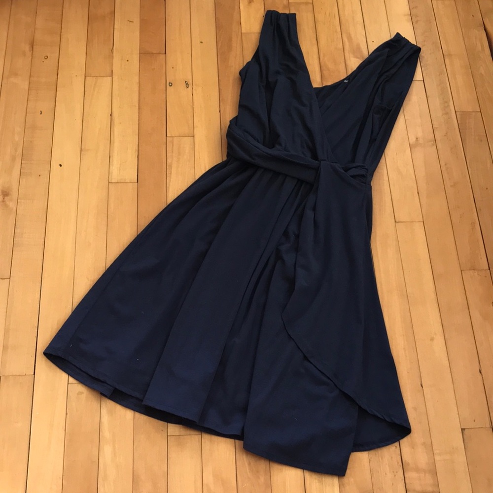 Garnet Hill medium navy blue faux wrap dress